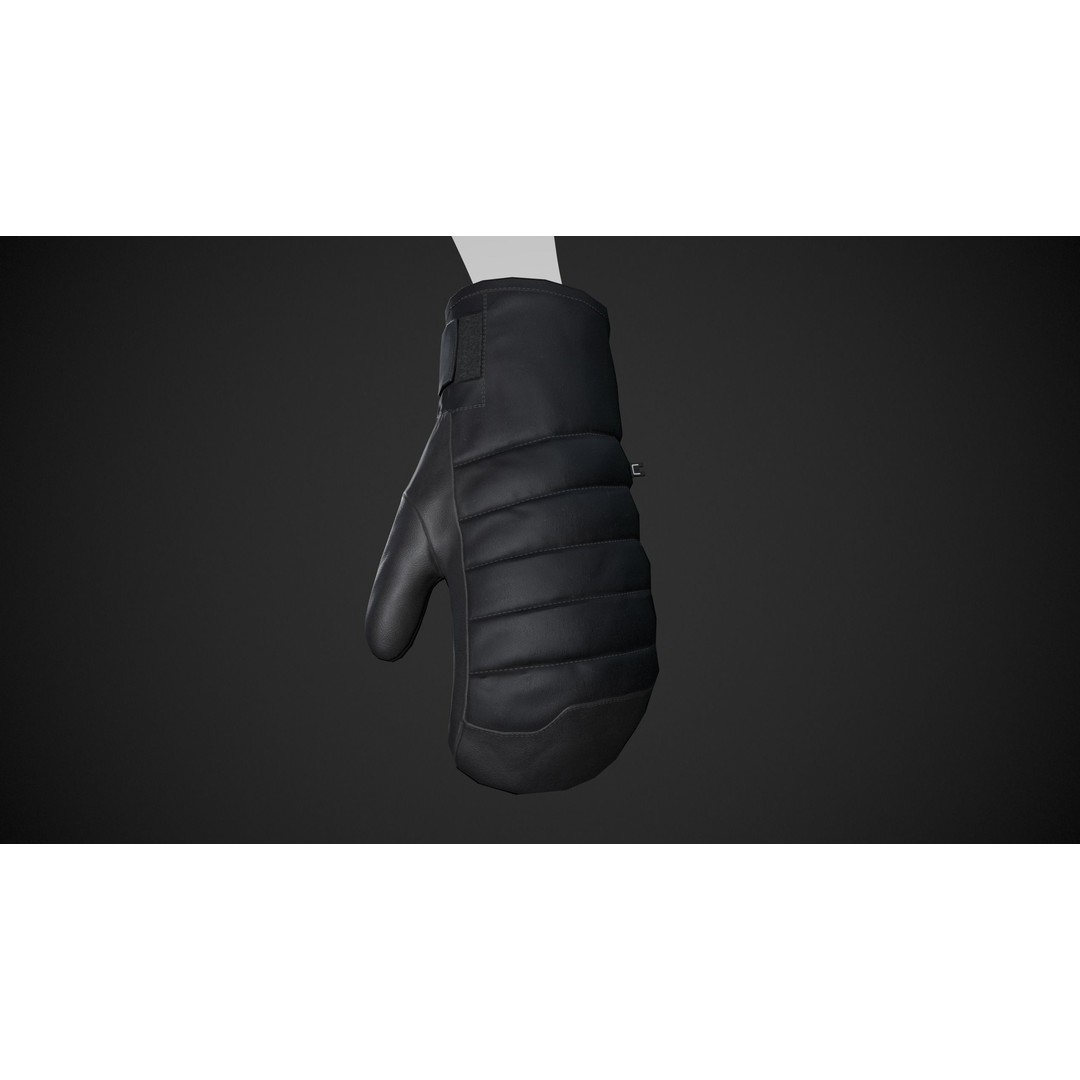 Full Black Snowboard Gloves 3D Model – Low Poly PBR Asset, FBX, OBJ - View 3