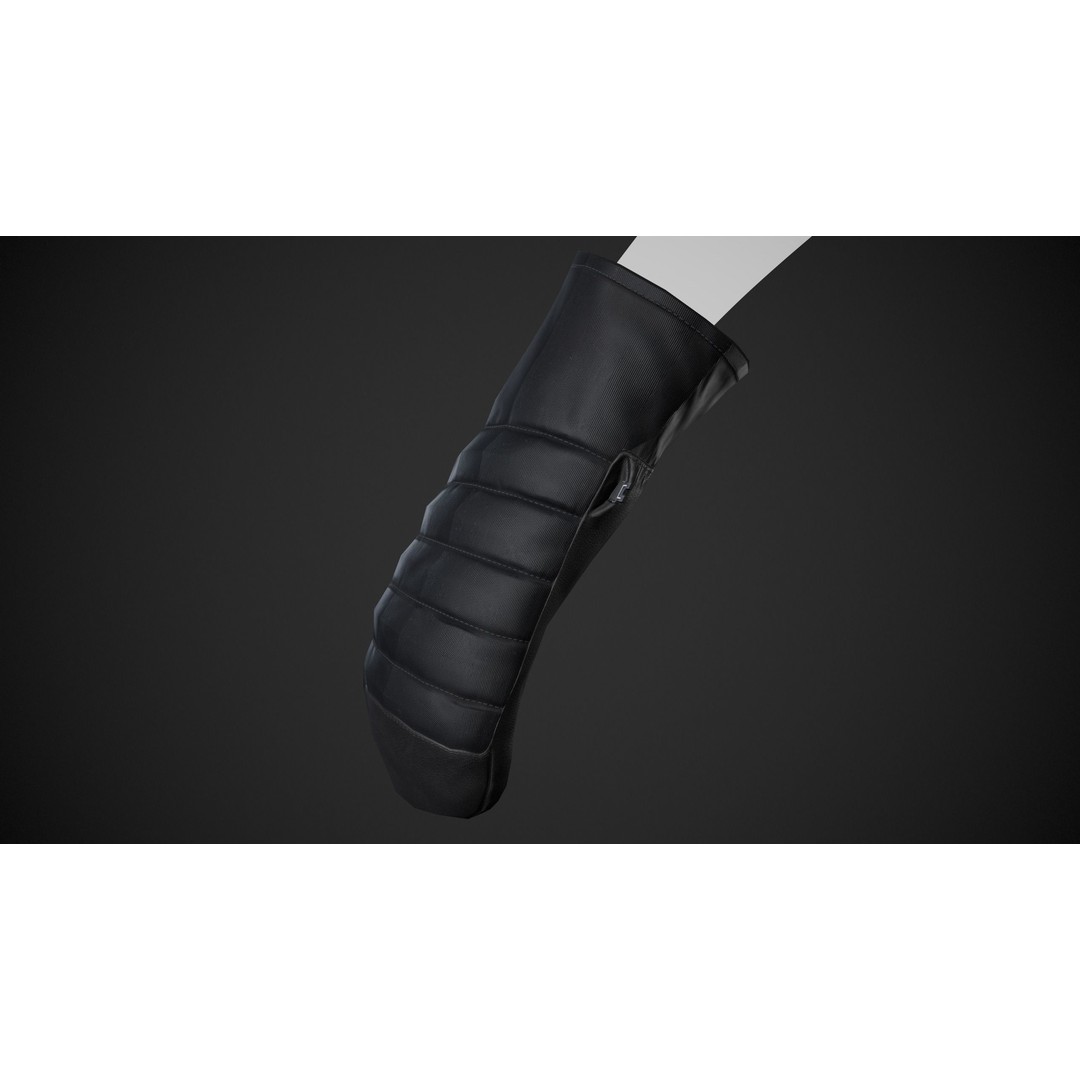 Full Black Snowboard Gloves 3D Model – Low Poly PBR Asset, FBX, OBJ - View 4