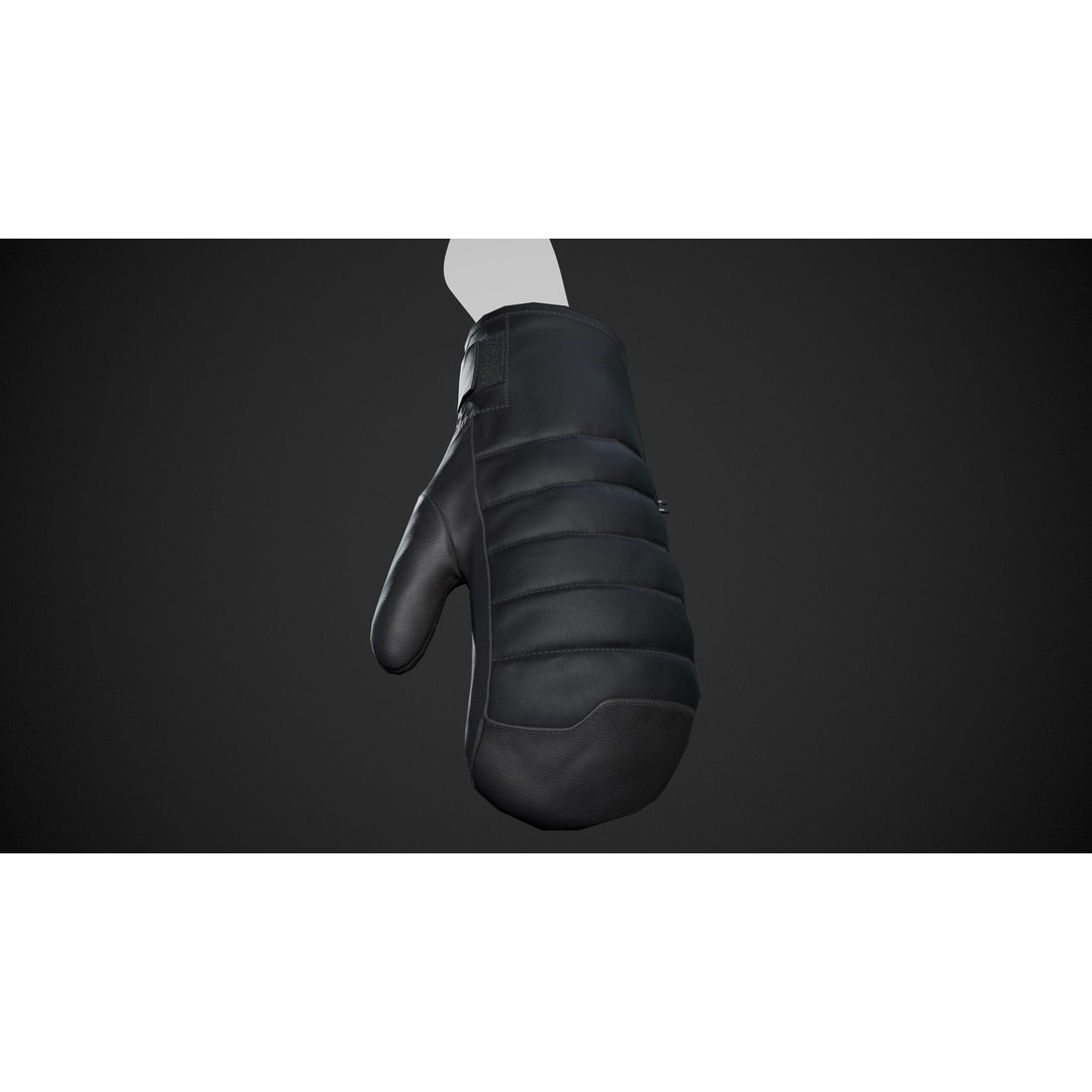 Full Black Snowboard Gloves 3D Model – Low Poly PBR Asset, FBX, OBJ - View 6