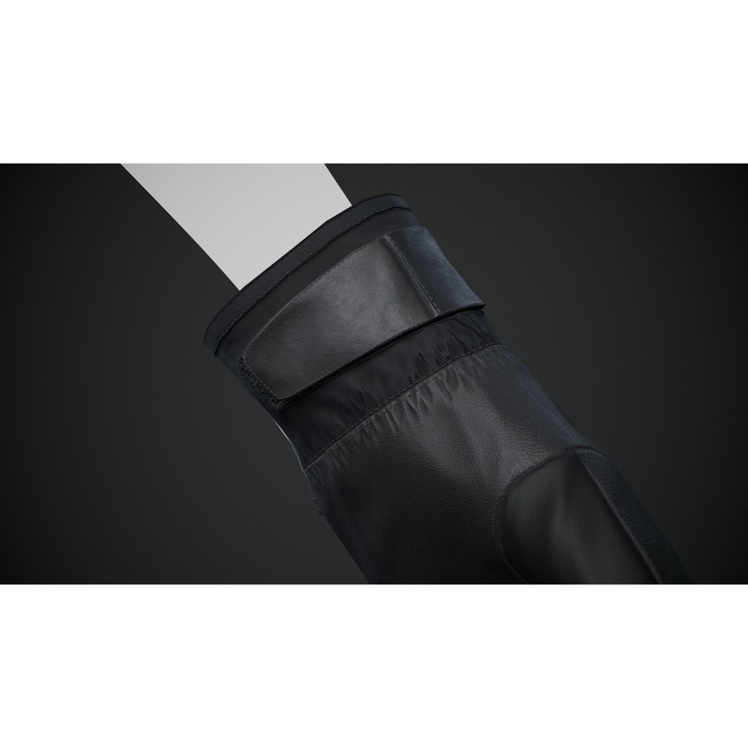 Full Black Snowboard Gloves 3D Model – Low Poly PBR Asset, FBX, OBJ - View 8
