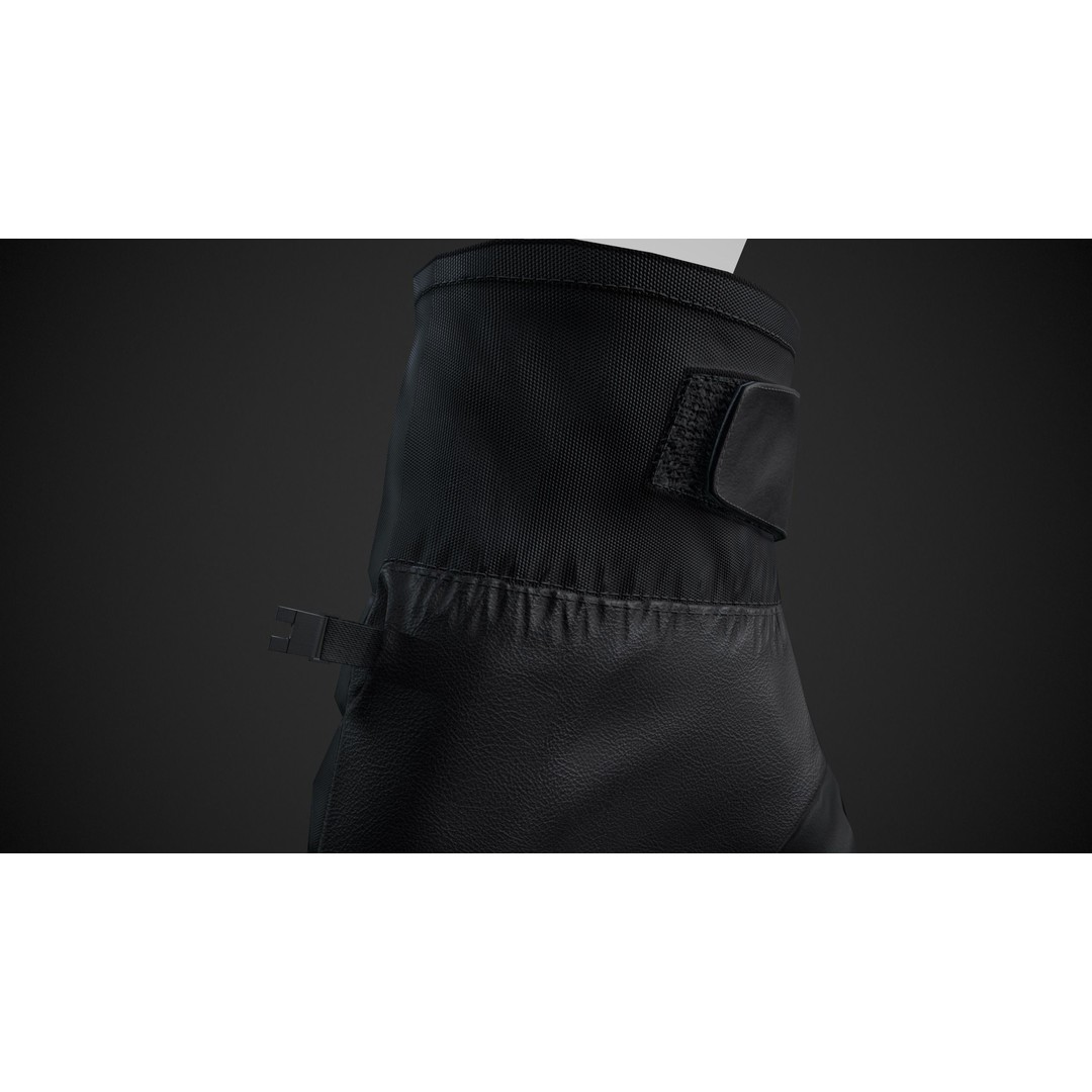 Full Black Snowboard Gloves 3D Model – Low Poly PBR Asset, FBX, OBJ - View 9
