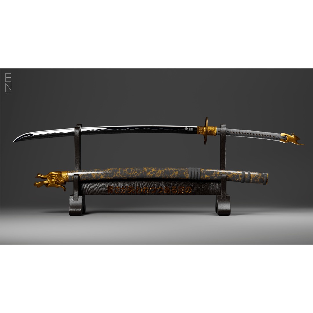 Eiki Katana 3D Model – Low Poly Game Ready Sword, FBX, PBR Textures - View 10