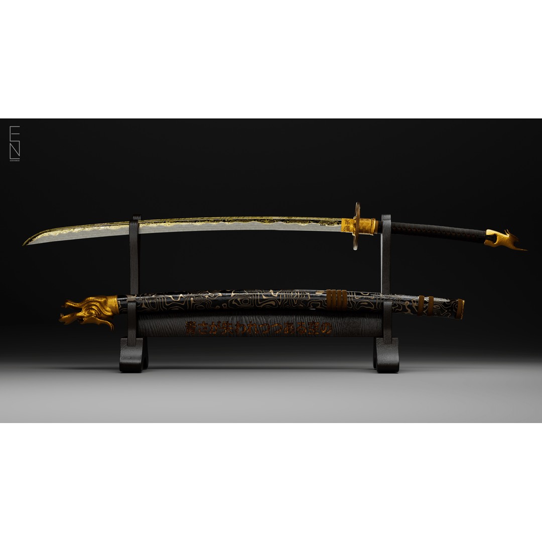 Eiki Katana 3D Model – Low Poly Game Ready Sword, FBX, PBR Textures - View 12
