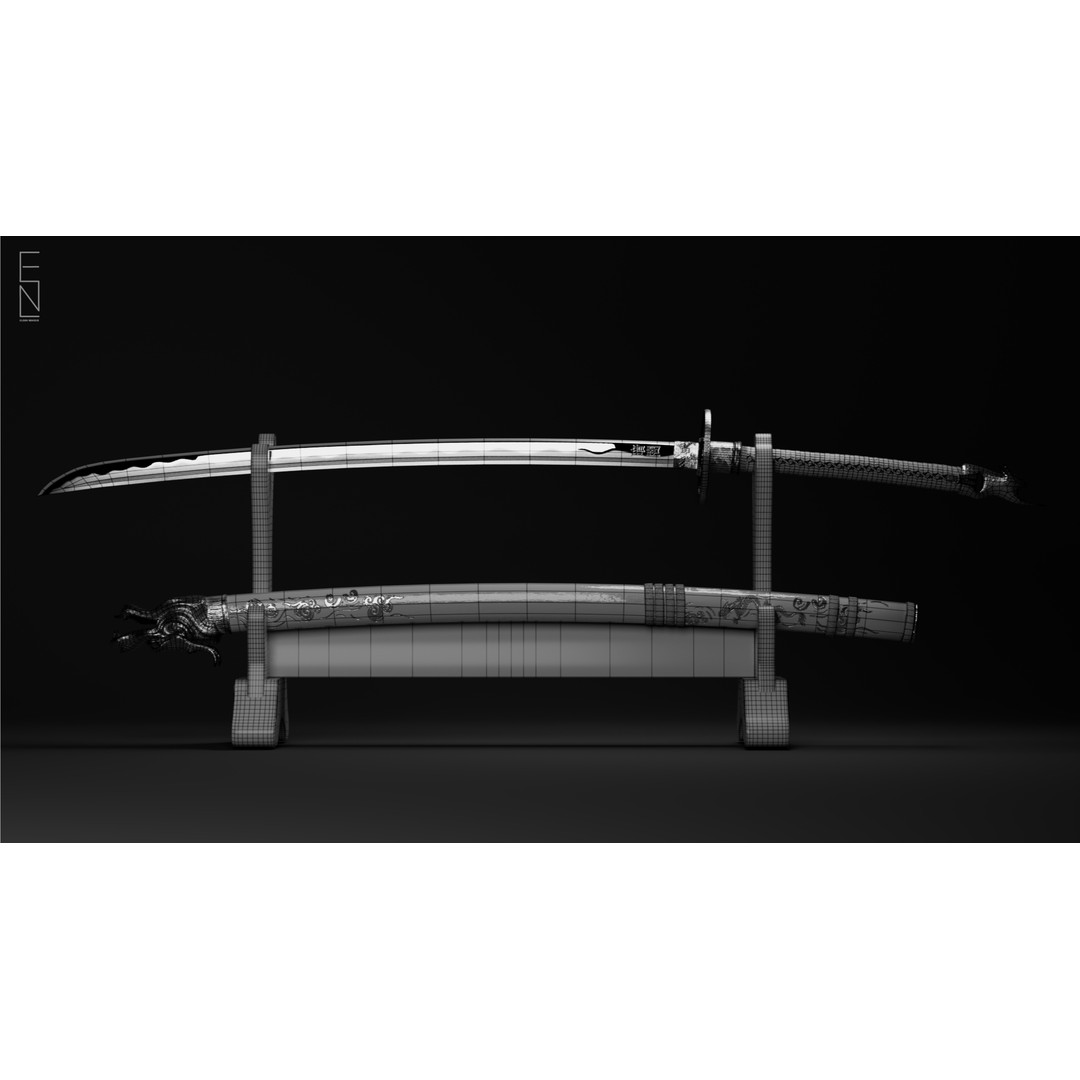 Eiki Katana 3D Model – Low Poly Game Ready Sword, FBX, PBR Textures - View 13