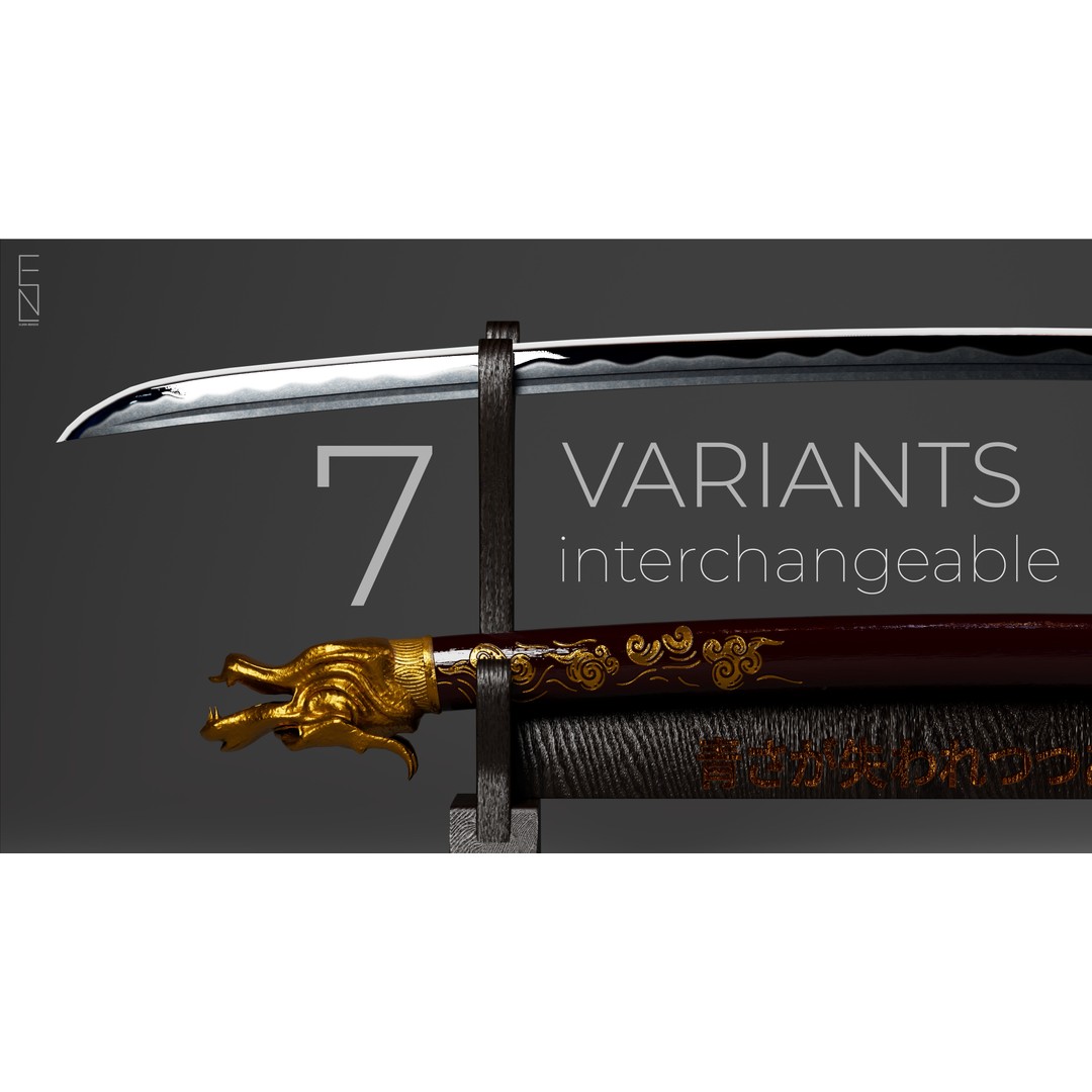 Eiki Katana 3D Model – Low Poly Game Ready Sword, FBX, PBR Textures - View 3
