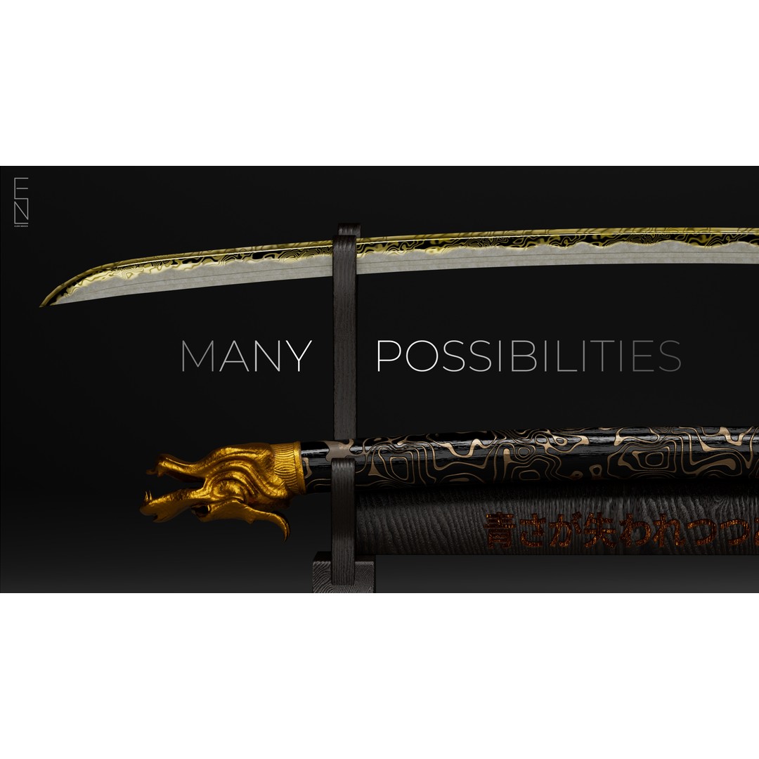 Eiki Katana 3D Model – Low Poly Game Ready Sword, FBX, PBR Textures - View 4