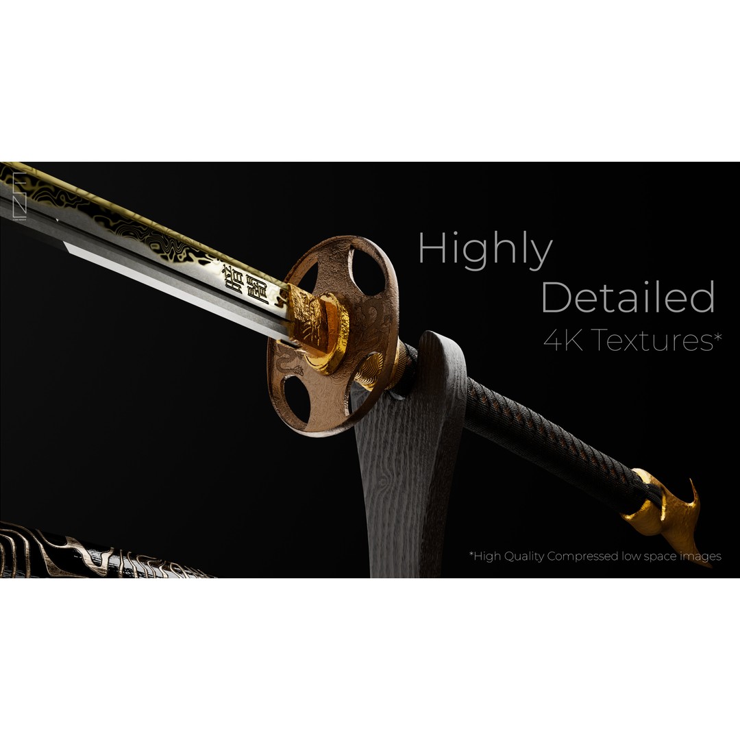 Eiki Katana 3D Model – Low Poly Game Ready Sword, FBX, PBR Textures - View 6