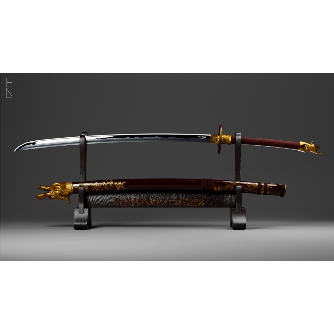 Eiki Katana 3D Model – Low Poly Game Ready Sword, FBX, PBR Textures - View 8
