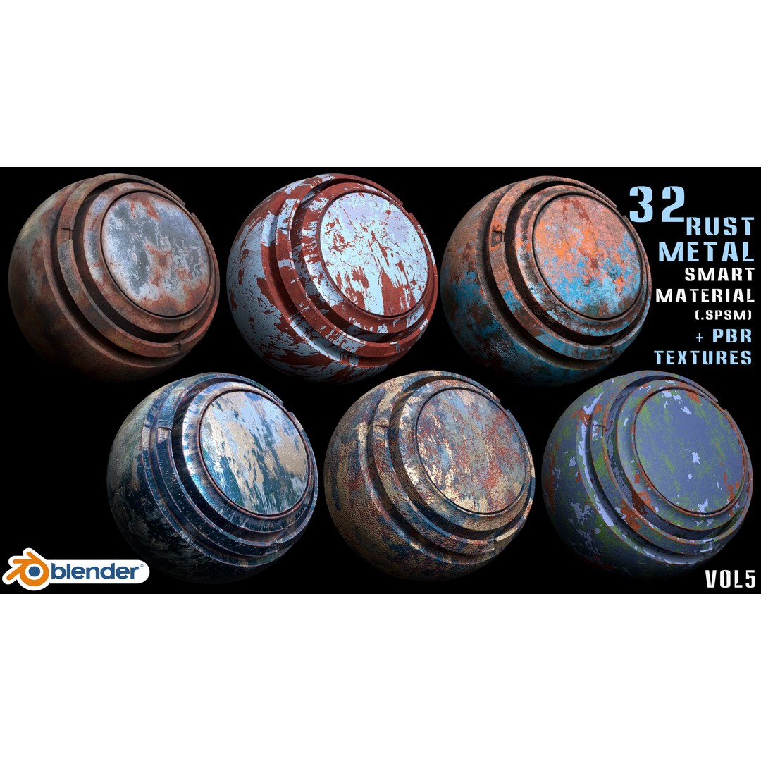 Rust Metal Smart Material 3D Model – 32 High-Quality PBR Textures, Blender