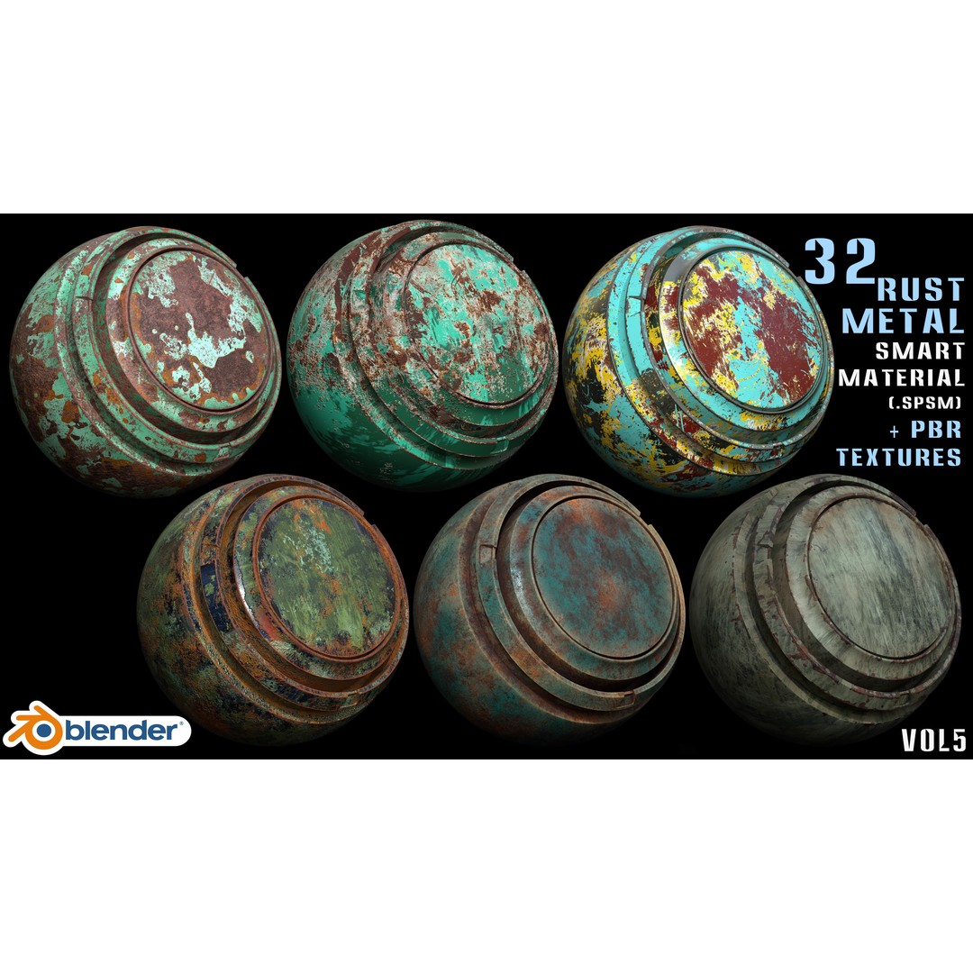 Rust Metal Smart Material 3D Model – 32 High-Quality PBR Textures, Blender - View 3