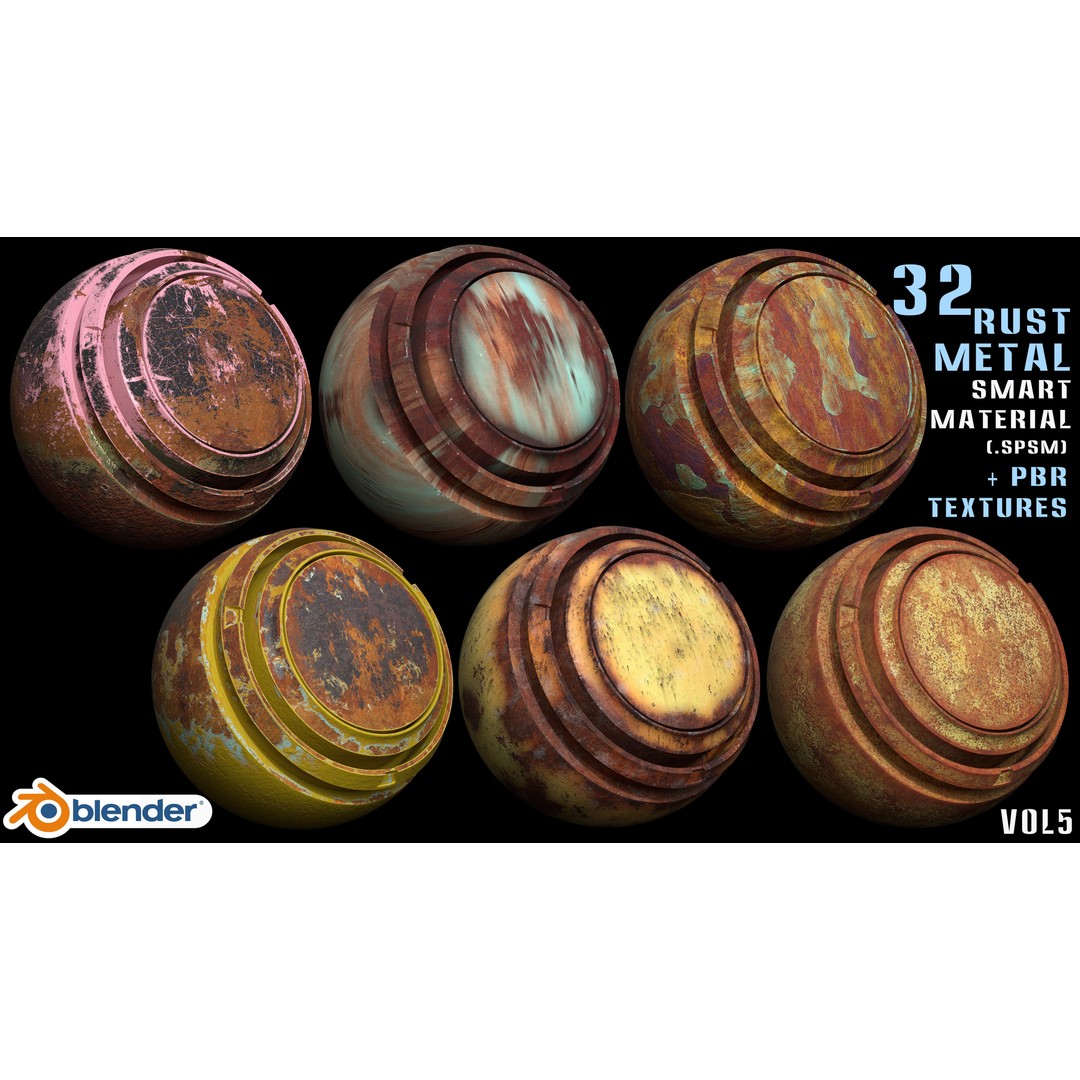 Rust Metal Smart Material 3D Model – 32 High-Quality PBR Textures, Blender - View 6