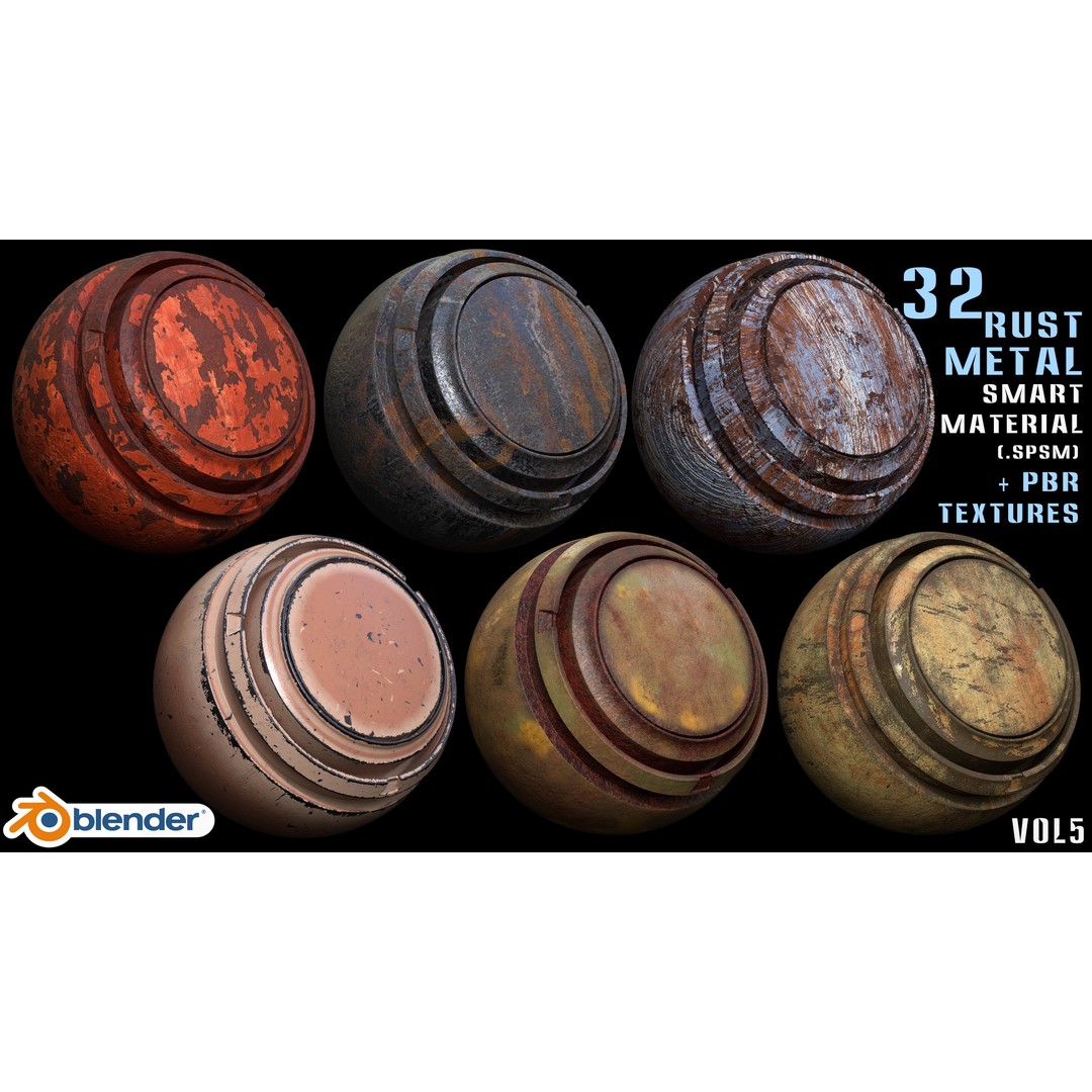 Rust Metal Smart Material 3D Model – 32 High-Quality PBR Textures, Blender - View 7