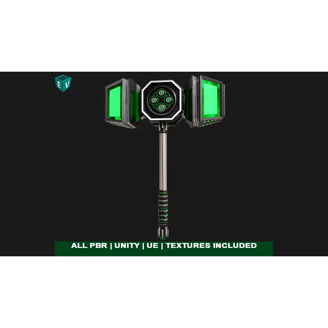 Sci-Fi Hammer09 3D Model – Low Poly Game Asset with PBR Textures - View 2