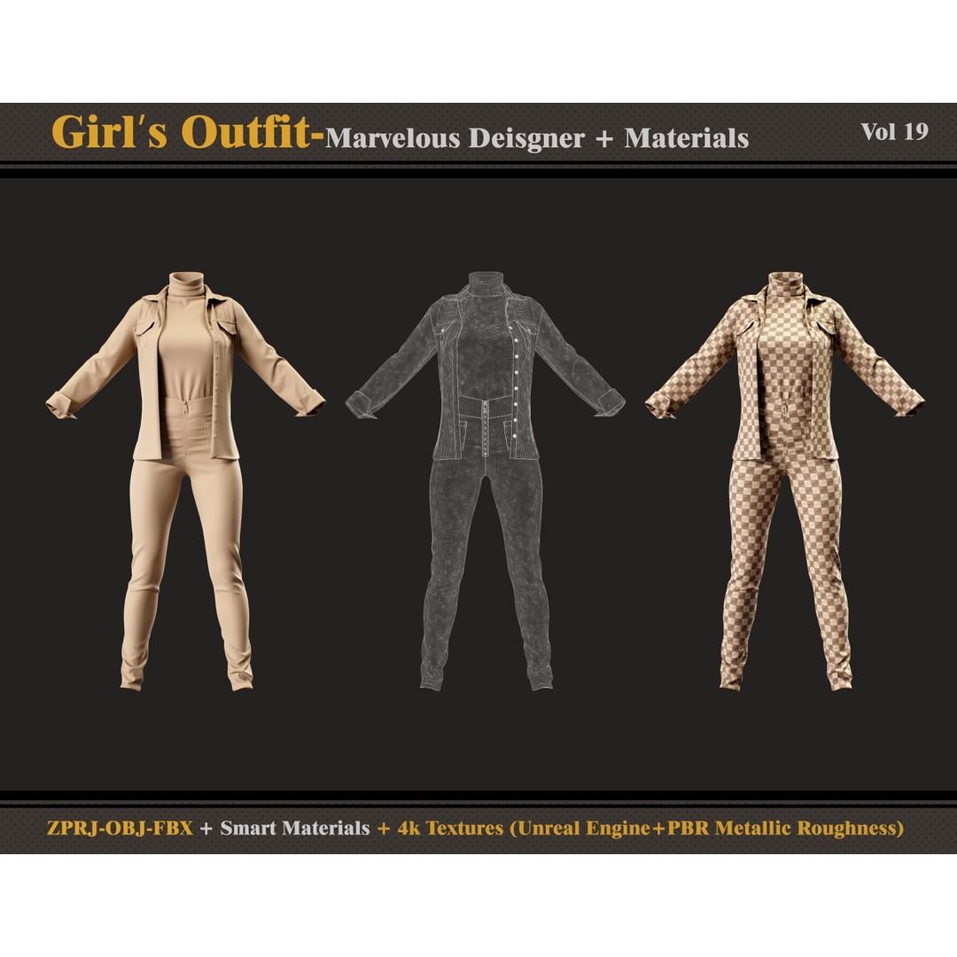 Girls Outfit 3D Model – Female Clothing, PBR Textures, OBJ & FBX
