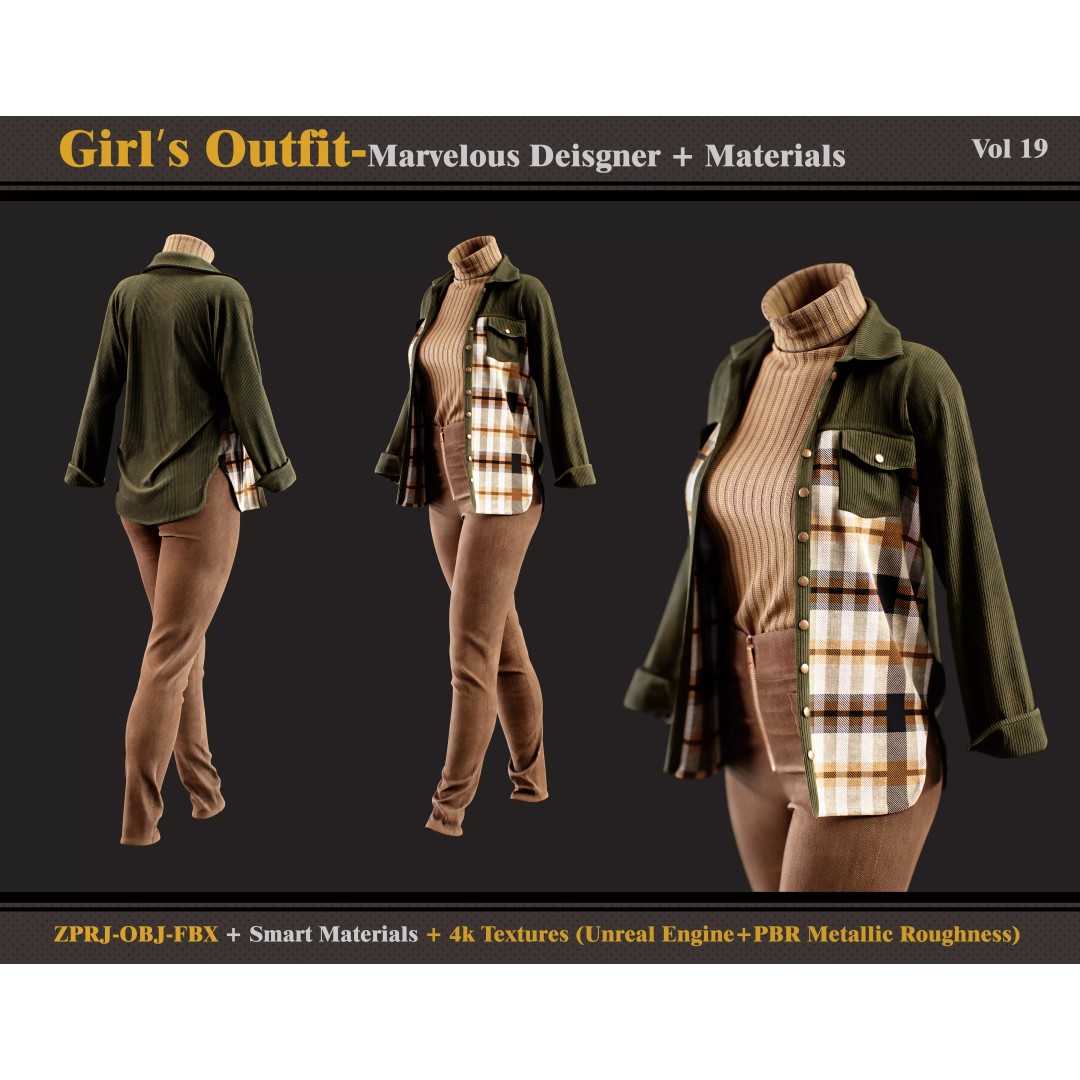 Girls Outfit 3D Model – Female Clothing, PBR Textures, OBJ & FBX - View 2
