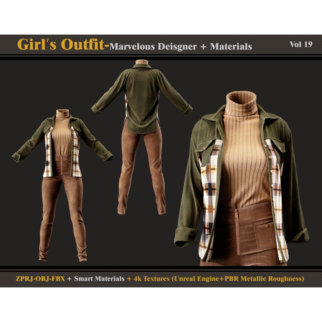 Girls Outfit 3D Model – Female Clothing, PBR Textures, OBJ & FBX - View 3