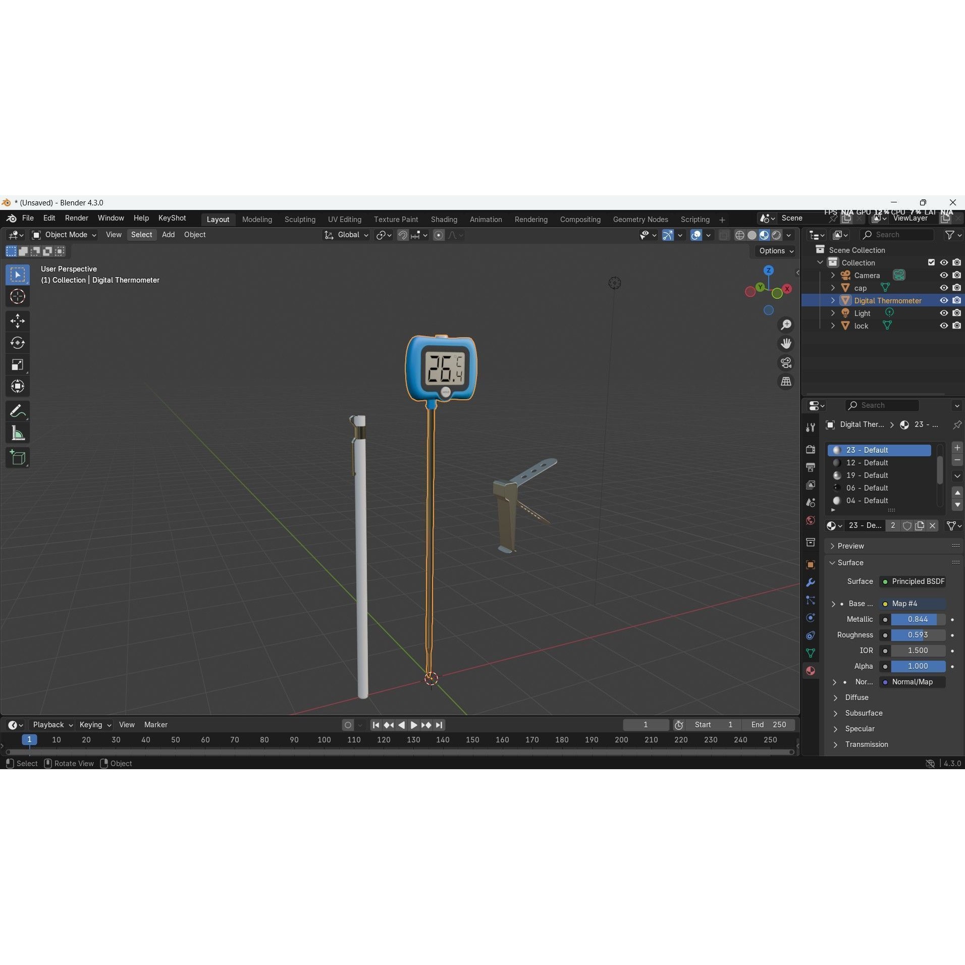 Digital Candy Thermometer - Low-Poly Game-Ready 3D Model - View 22