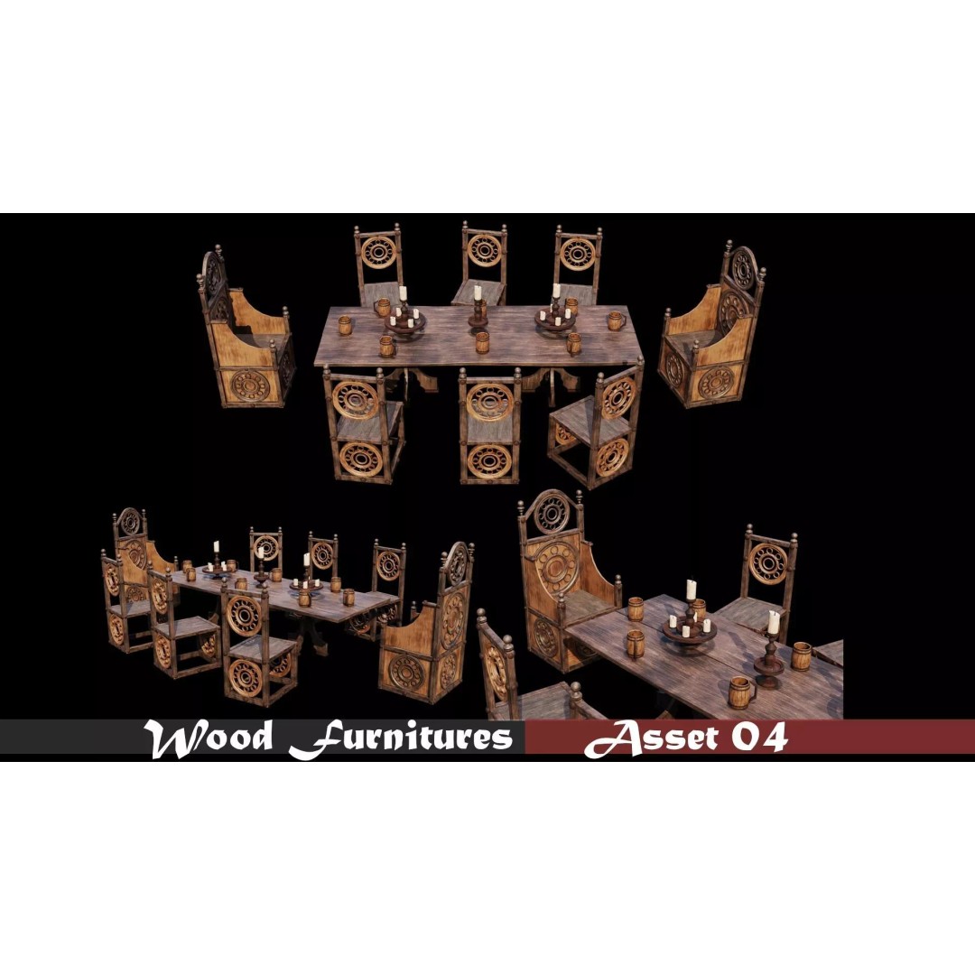 Wood Furniture 3D Model – PBR Low Poly Game Ready, FBX, OBJ, Blender - View 2