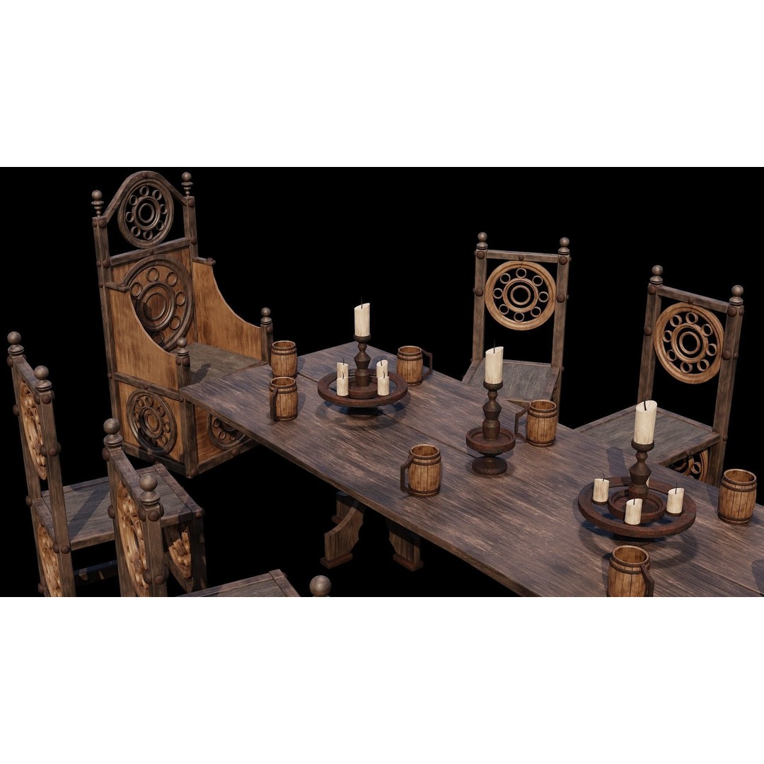 Wood Furniture 3D Model – PBR Low Poly Game Ready, FBX, OBJ, Blender - View 6