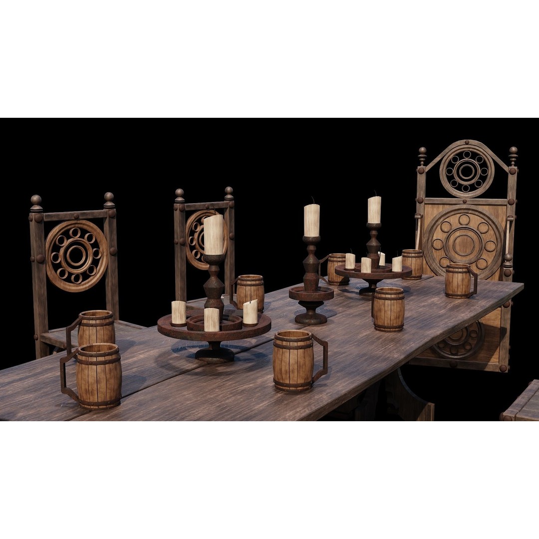 Wood Furniture 3D Model – PBR Low Poly Game Ready, FBX, OBJ, Blender - View 7