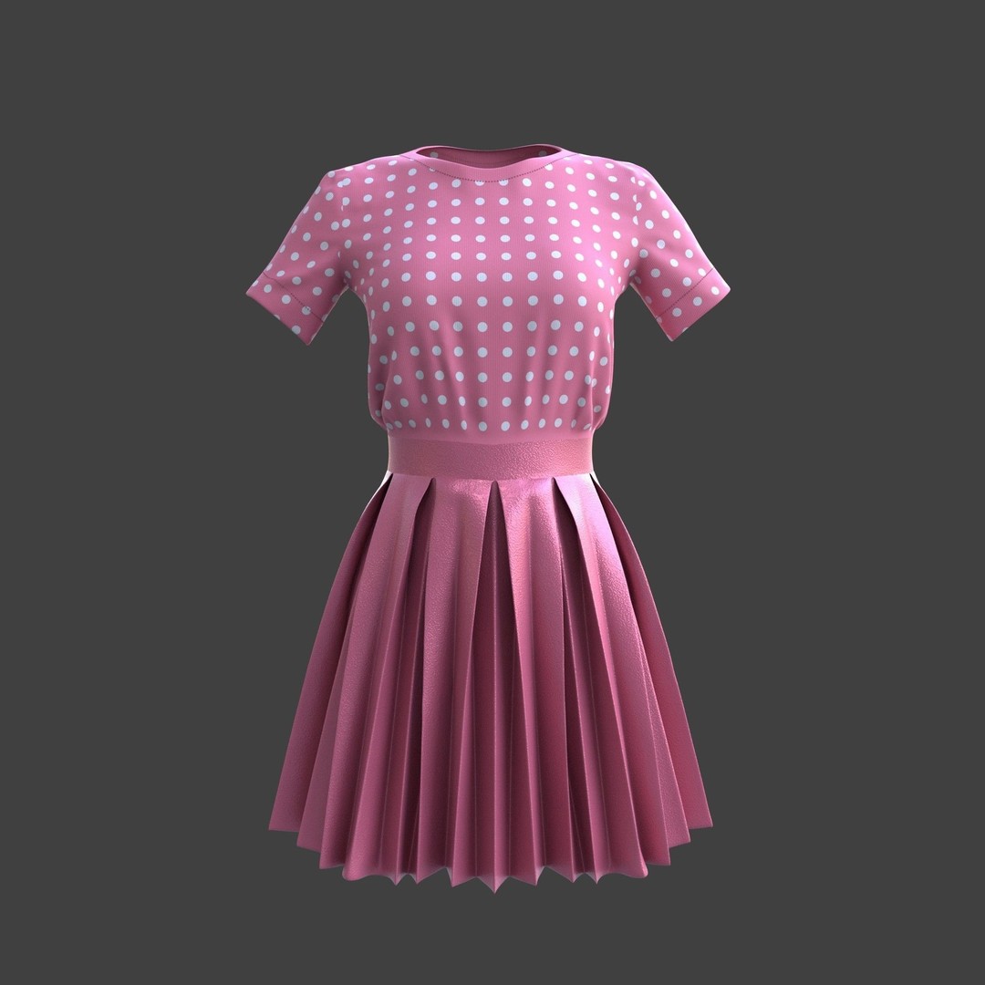 Pleated Dress 3D Model – Elegant Female Outfit, PBR Textures - View 10