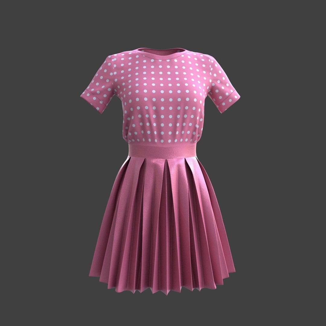 Pleated Dress 3D Model – Elegant Female Outfit, PBR Textures - View 12