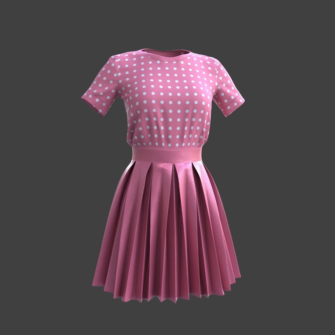 Pleated Dress 3D Model – Elegant Female Outfit, PBR Textures - View 13