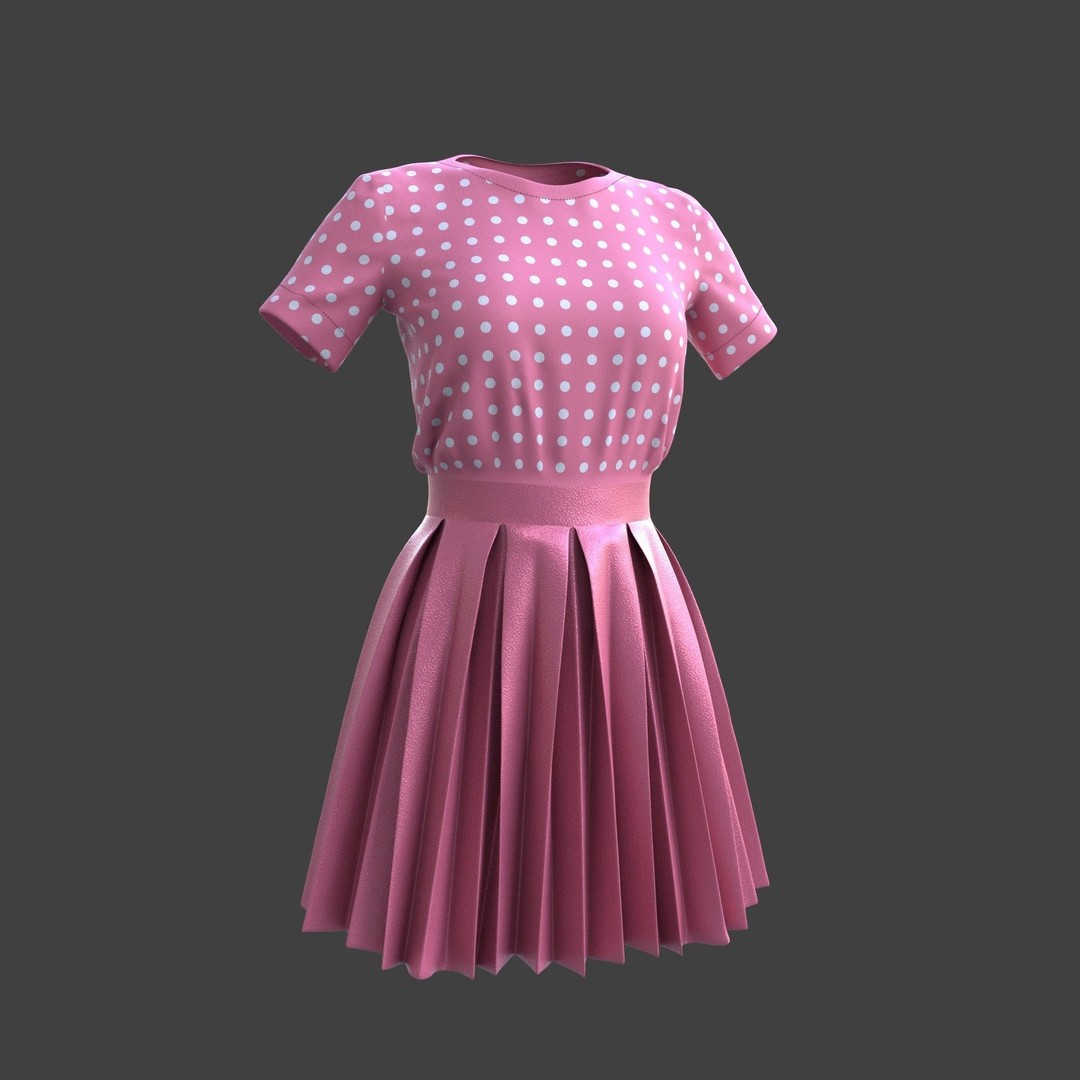 Pleated Dress 3D Model – Elegant Female Outfit, PBR Textures - View 14