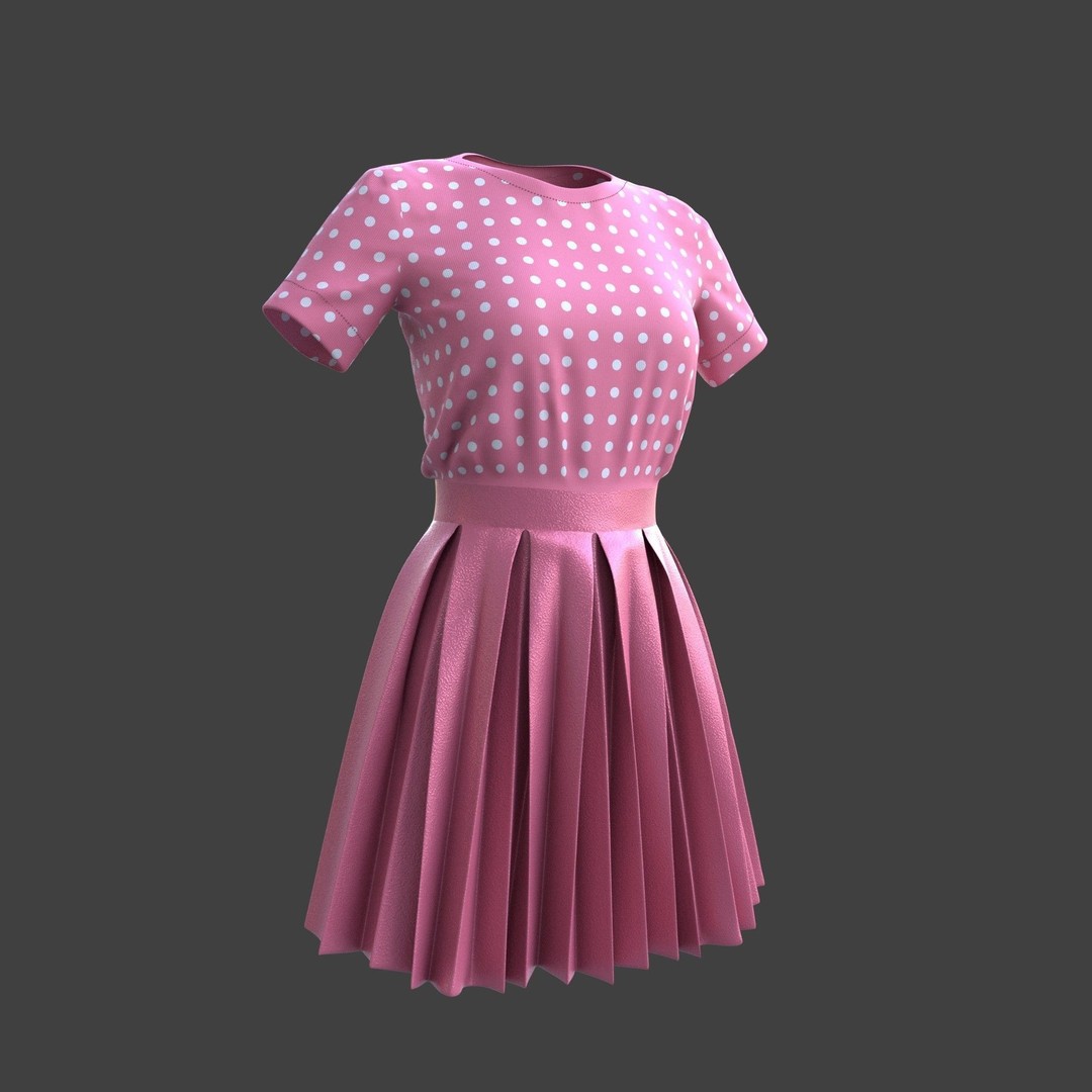 Pleated Dress 3D Model – Elegant Female Outfit, PBR Textures - View 15