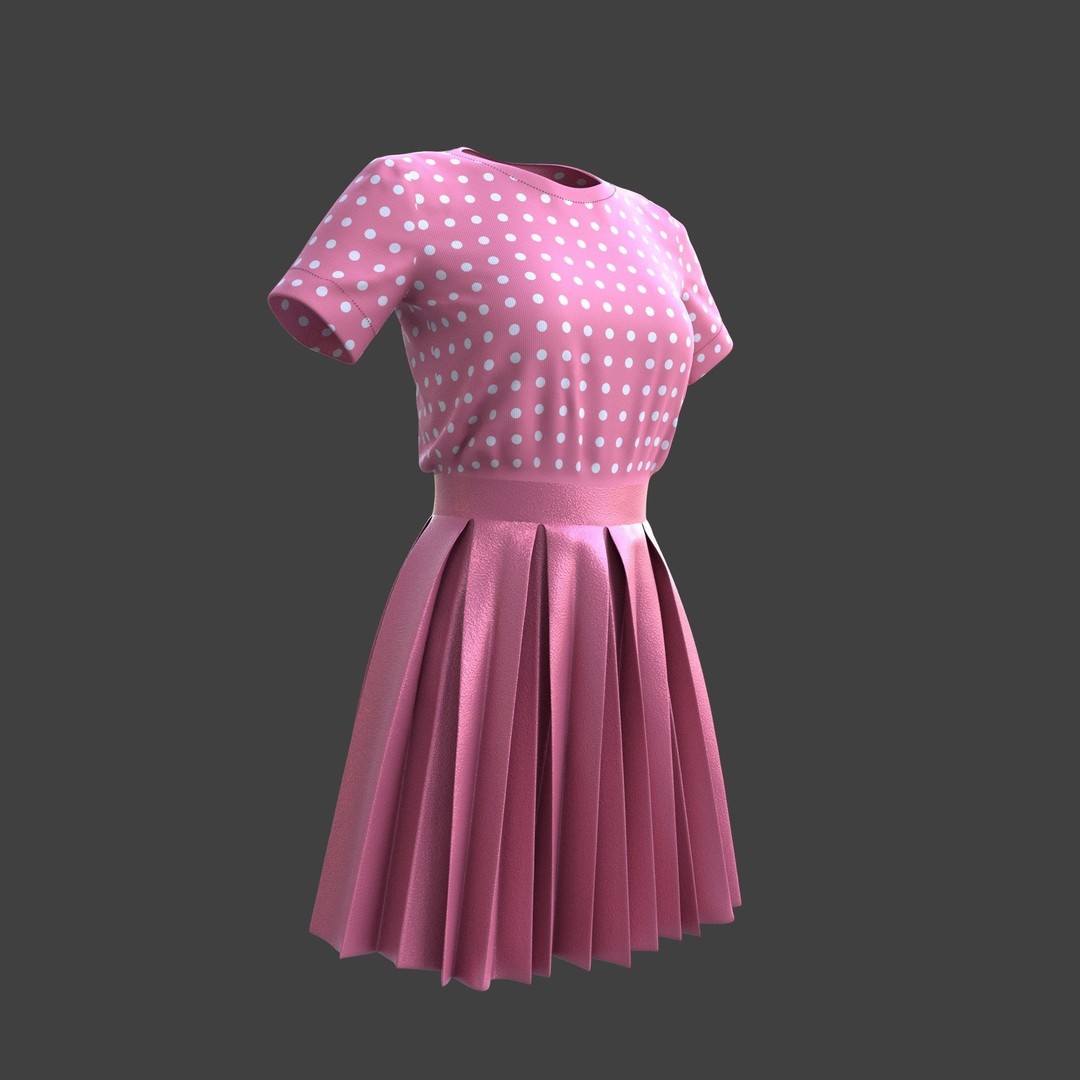 Pleated Dress 3D Model – Elegant Female Outfit, PBR Textures - View 16