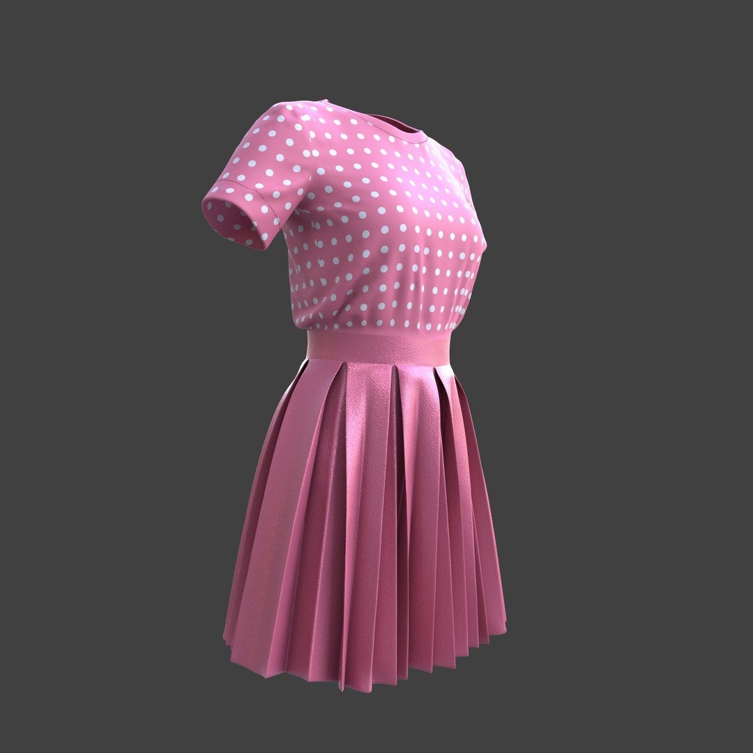 Pleated Dress 3D Model – Elegant Female Outfit, PBR Textures - View 17