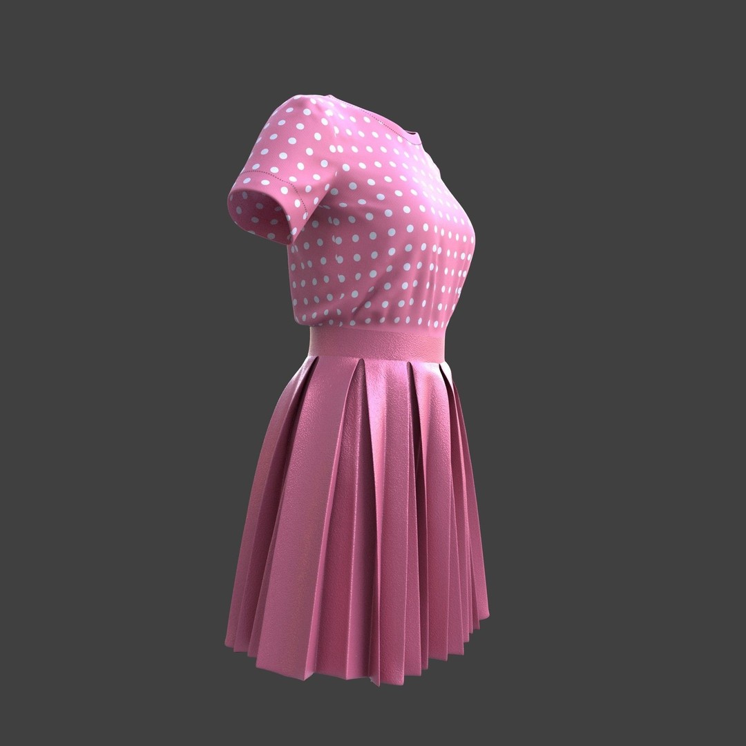 Pleated Dress 3D Model – Elegant Female Outfit, PBR Textures - View 18