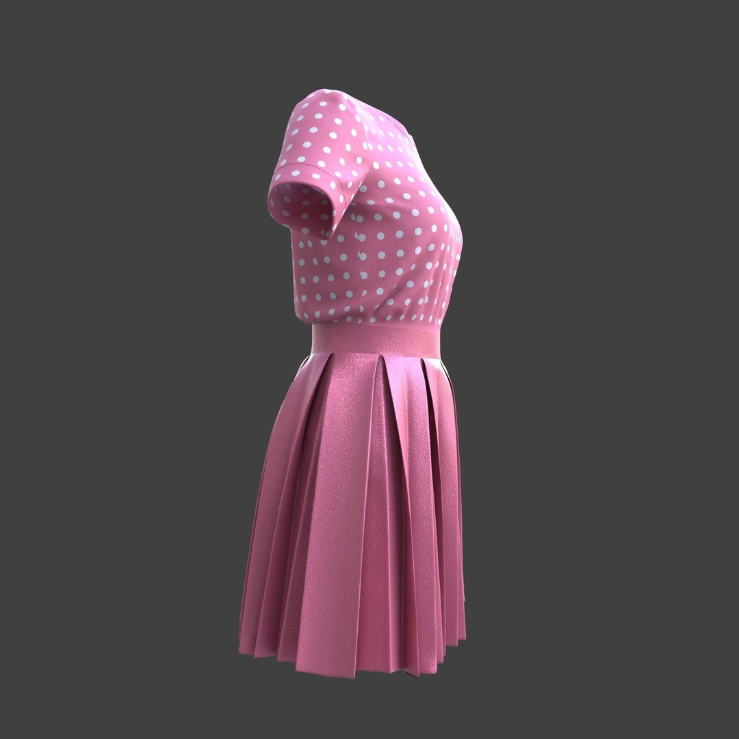 Pleated Dress 3D Model – Elegant Female Outfit, PBR Textures - View 19