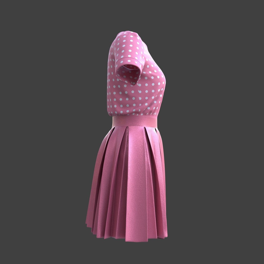 Pleated Dress 3D Model – Elegant Female Outfit, PBR Textures - View 20