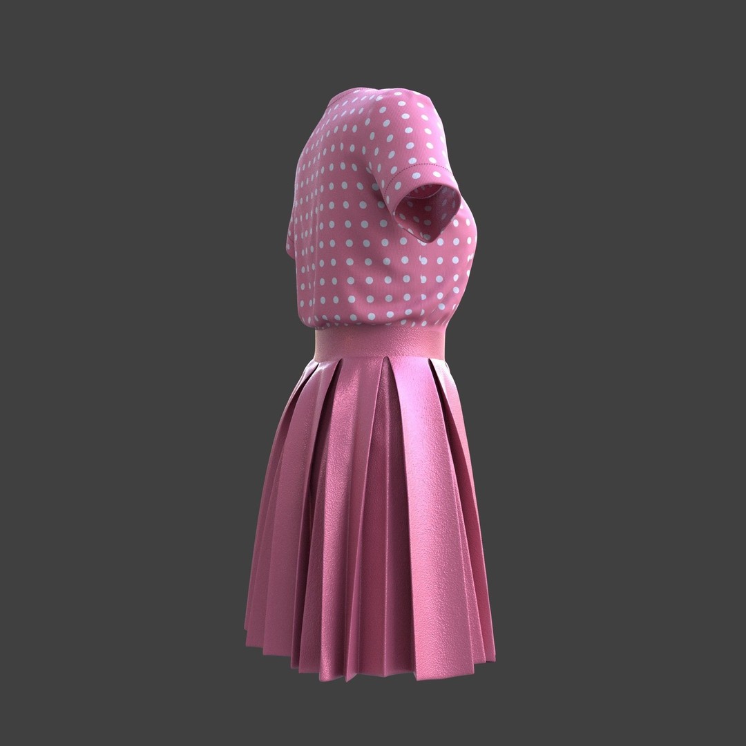 Pleated Dress 3D Model – Elegant Female Outfit, PBR Textures - View 21