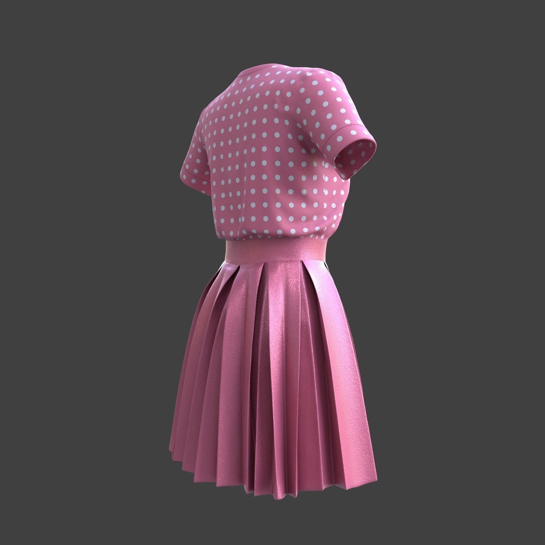 Pleated Dress 3D Model – Elegant Female Outfit, PBR Textures - View 22