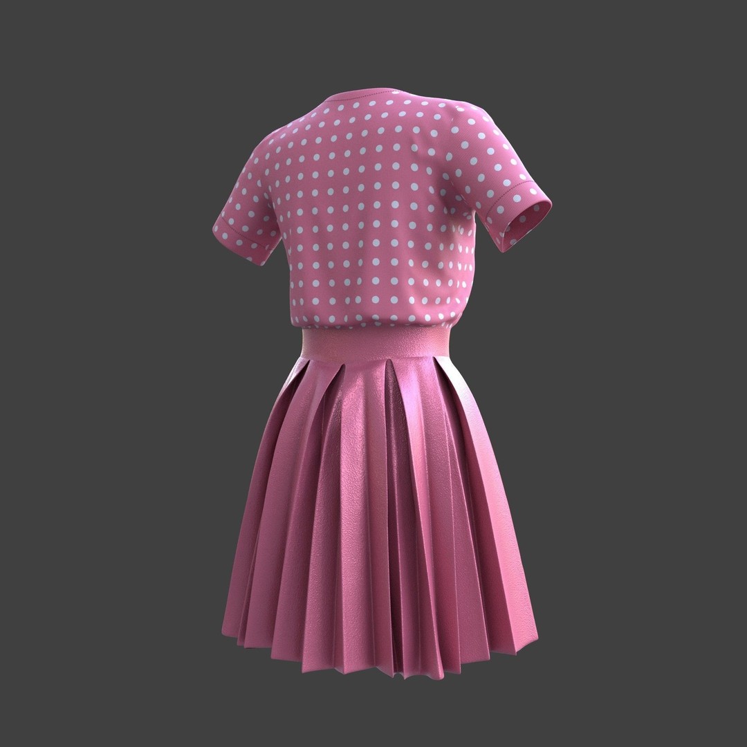 Pleated Dress 3D Model – Elegant Female Outfit, PBR Textures - View 23