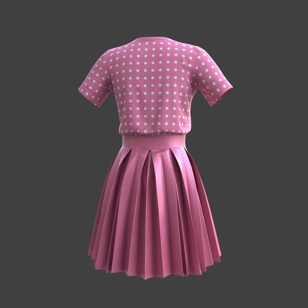 Pleated Dress 3D Model – Elegant Female Outfit, PBR Textures - View 24