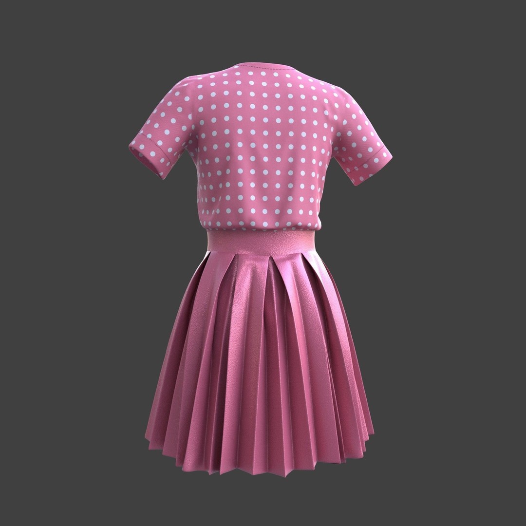 Pleated Dress 3D Model – Elegant Female Outfit, PBR Textures - View 25