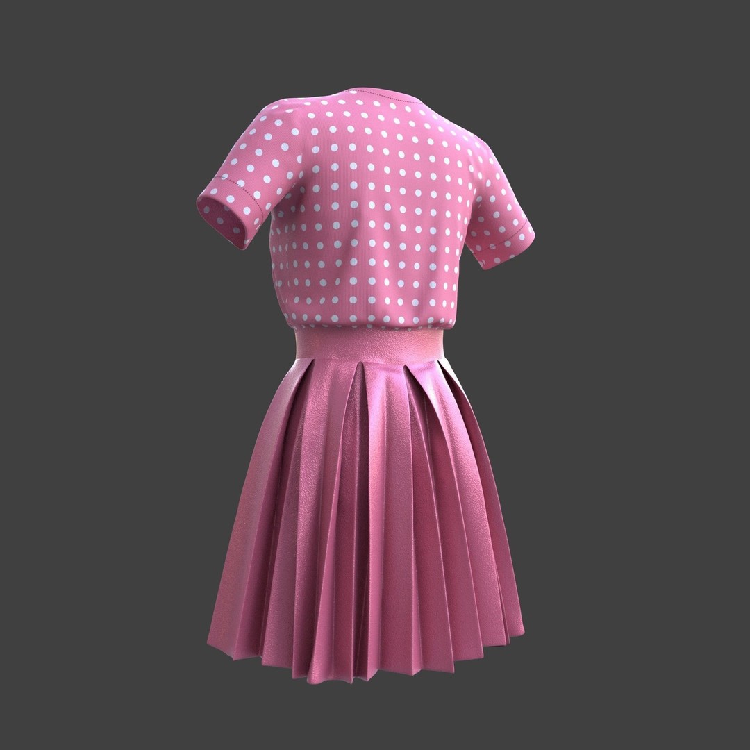 Pleated Dress 3D Model – Elegant Female Outfit, PBR Textures - View 26