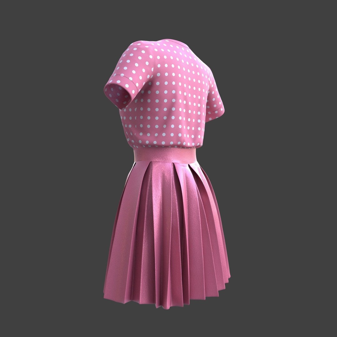Pleated Dress 3D Model – Elegant Female Outfit, PBR Textures - View 27
