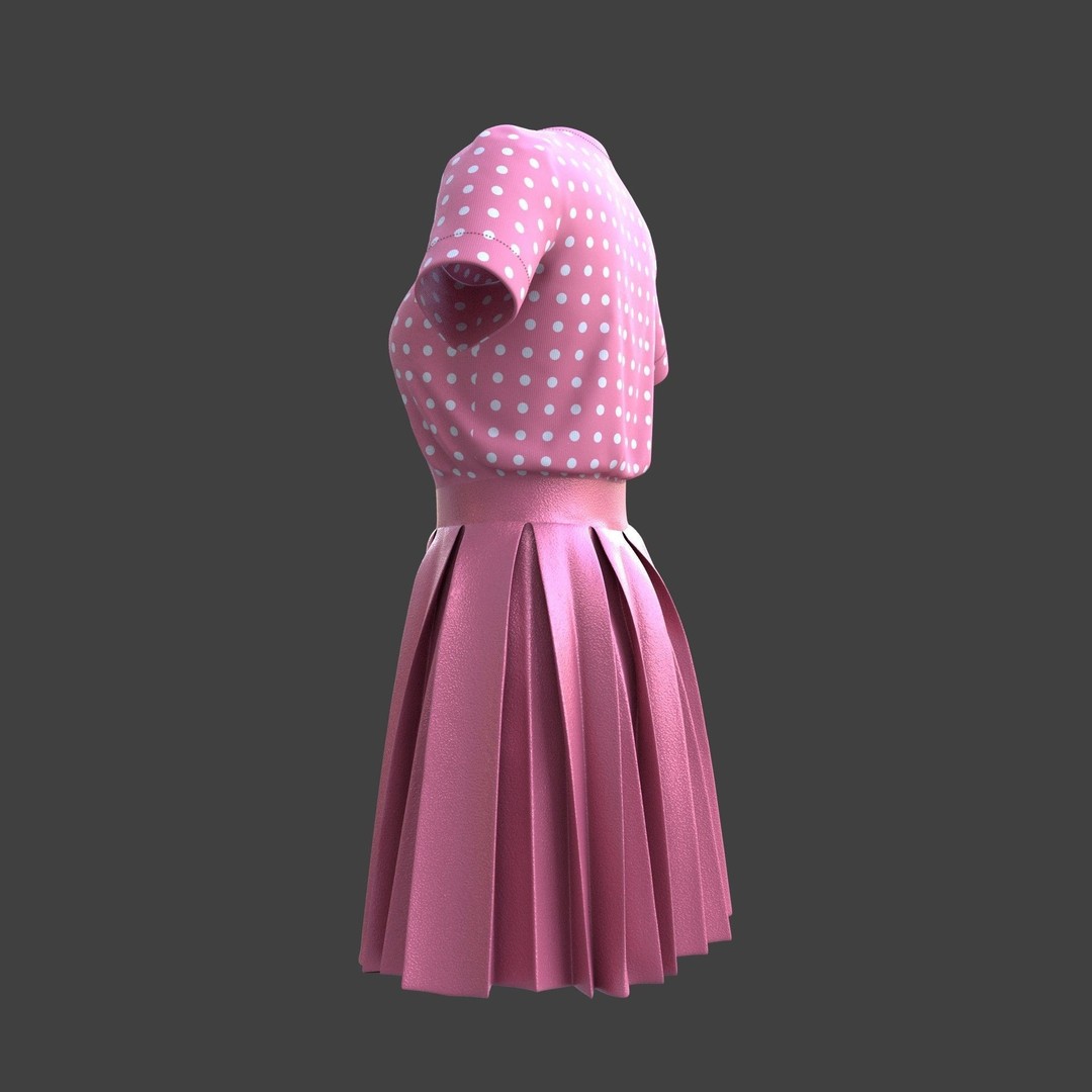Pleated Dress 3D Model – Elegant Female Outfit, PBR Textures - View 28