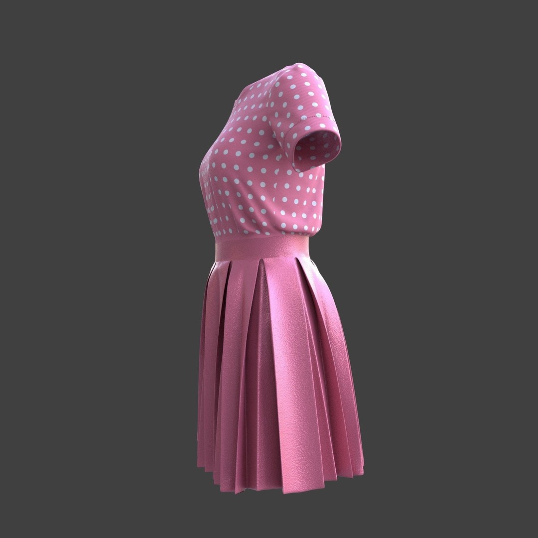 Pleated Dress 3D Model – Elegant Female Outfit, PBR Textures - View 30