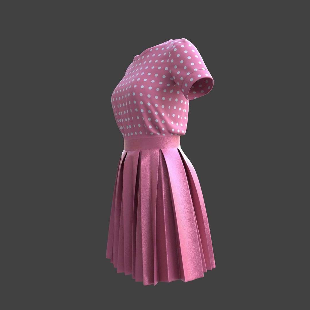 Pleated Dress 3D Model – Elegant Female Outfit, PBR Textures - View 31