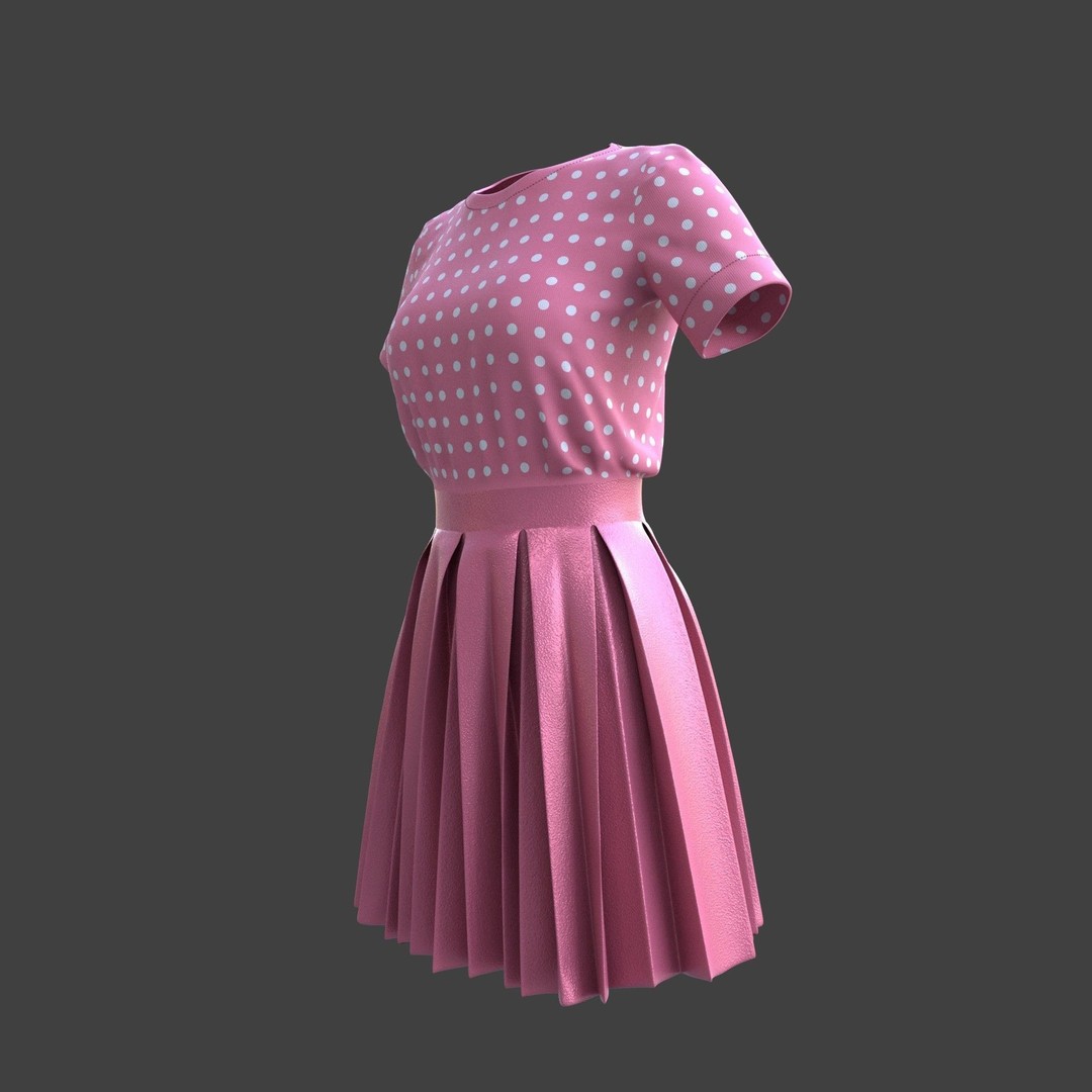 Pleated Dress 3D Model – Elegant Female Outfit, PBR Textures - View 32