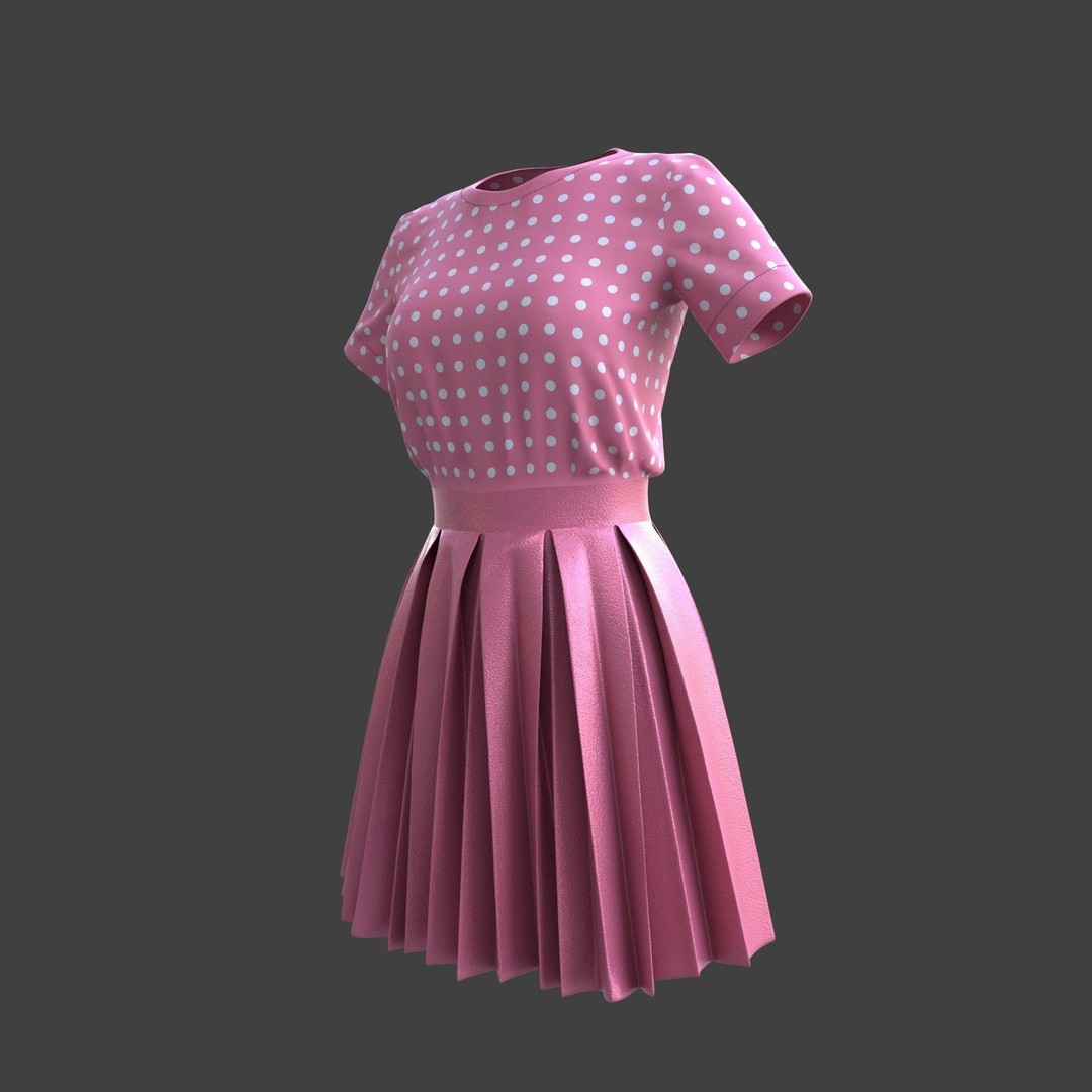 Pleated Dress 3D Model – Elegant Female Outfit, PBR Textures - View 33
