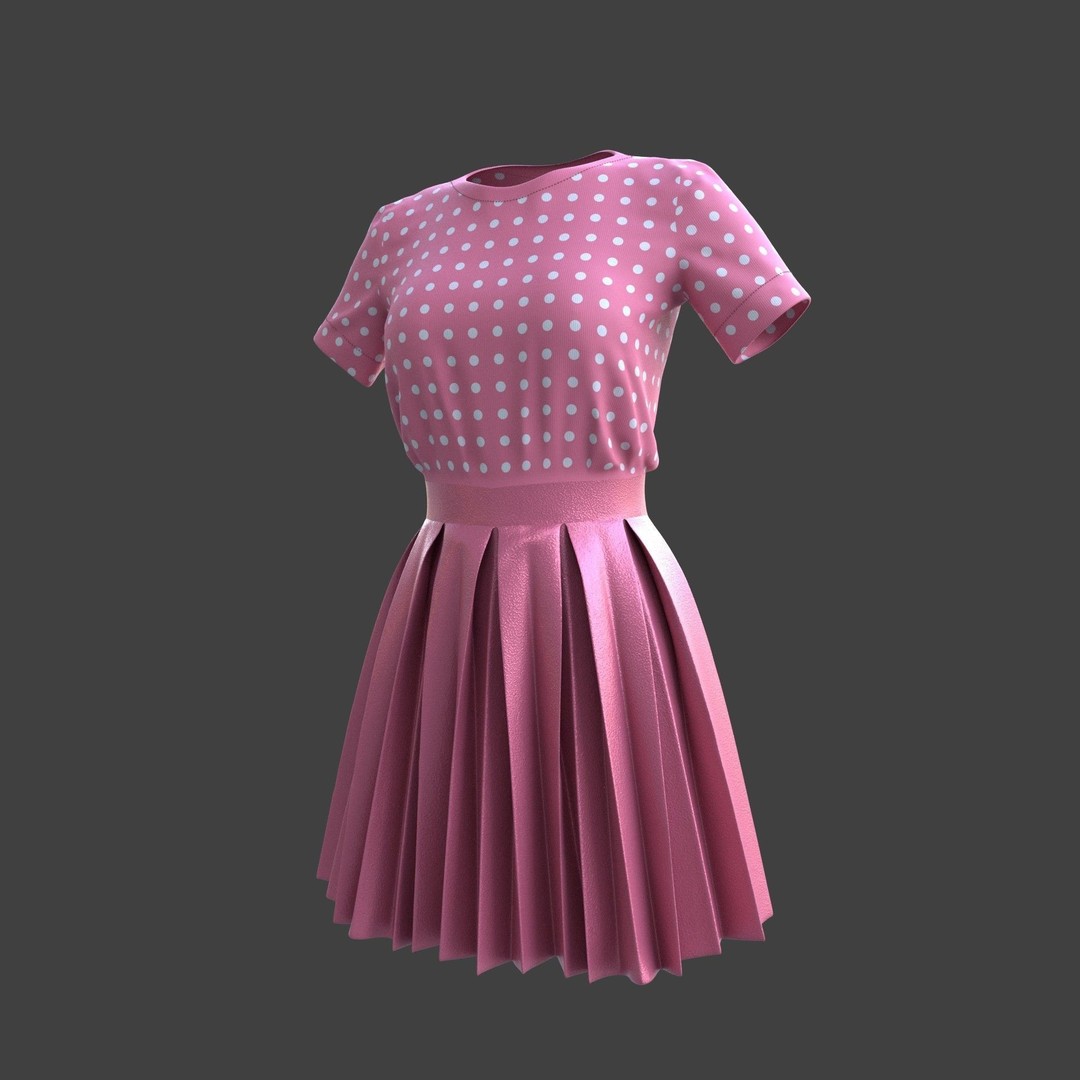 Pleated Dress 3D Model – Elegant Female Outfit, PBR Textures - View 34