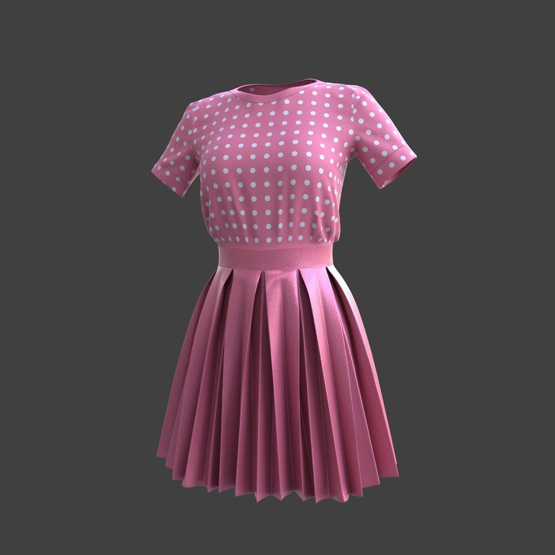 Pleated Dress 3D Model – Elegant Female Outfit, PBR Textures - View 35