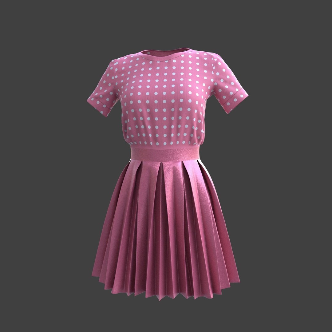Pleated Dress 3D Model – Elegant Female Outfit, PBR Textures - View 36