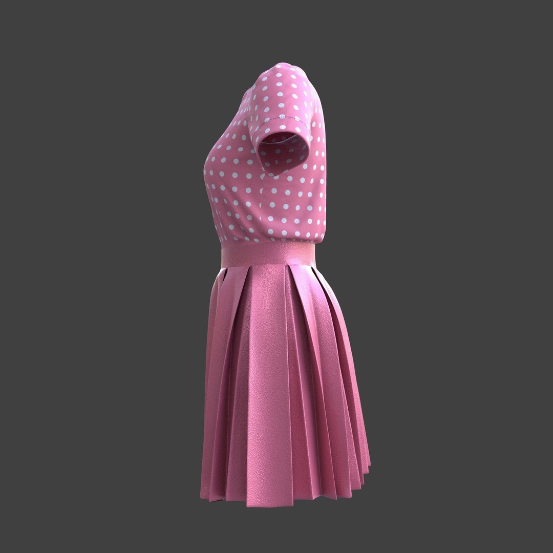 Pleated Dress 3D Model – Elegant Female Outfit, PBR Textures - View 4